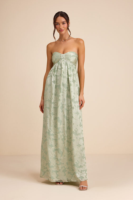 Danalia Navy Floral Burnout Strapless Maxi Dress