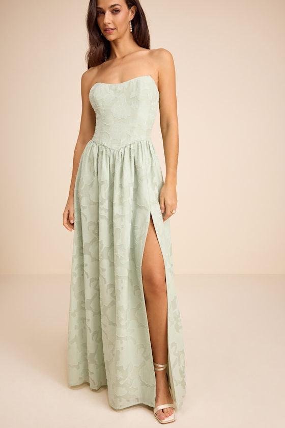 Kalila Light Pink Floral Burnout Strapless Maxi Dress