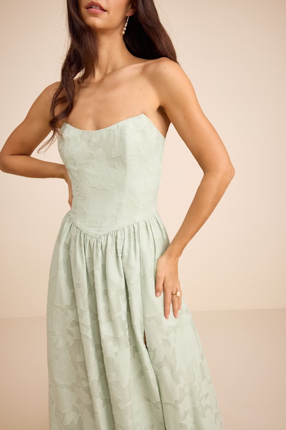 Kalila Light Pink Floral Burnout Strapless Maxi Dress