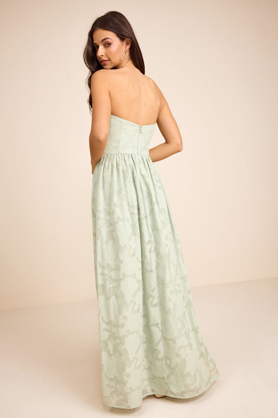 Kalila Light Pink Floral Burnout Strapless Maxi Dress