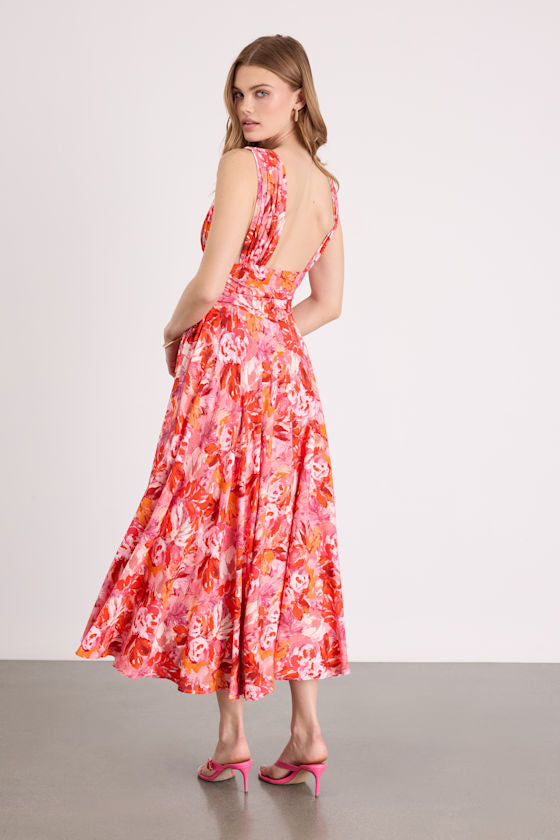 Jaden Pink Multi Abstract Sleeveless Midi Dress