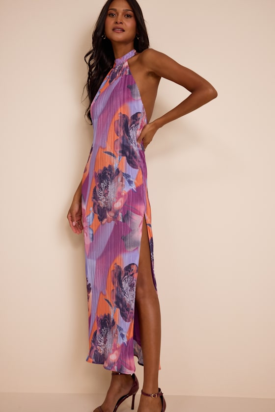 Luala Turquoise Multi Print Plisse Backless Maxi Dress