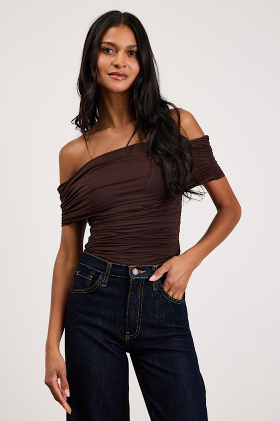 Jarena White Ruched Off-the-Shoulder Top