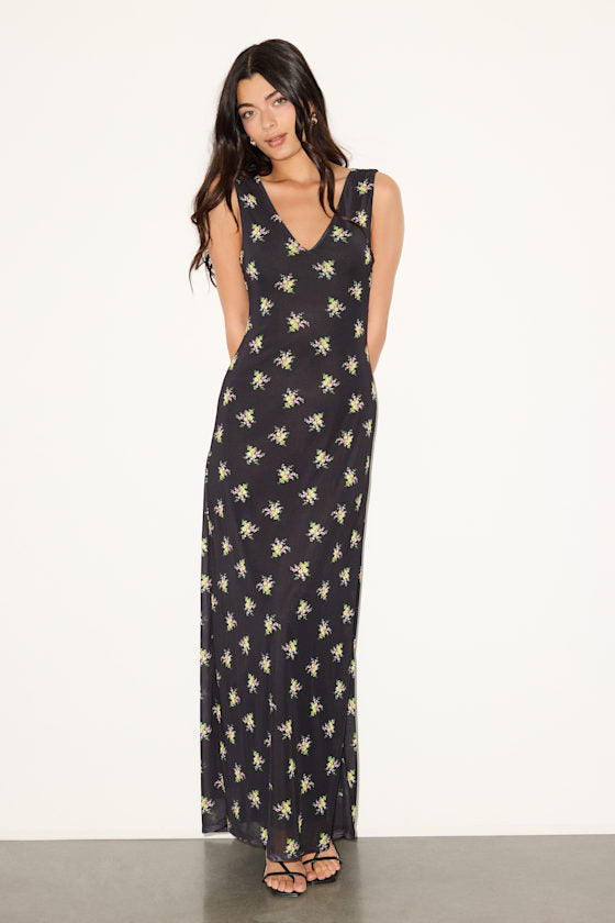 Earhart Yellow Multi Floral Mesh Maxi Dress