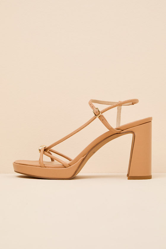 Odete Light Tan Leather Strappy High Heel Sandals