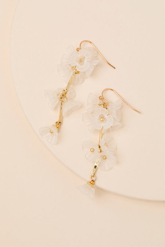 Izabella White Flower Drop Earrings