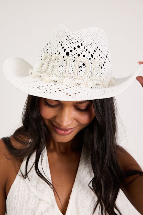 Tying the Knot White Patch Veil Western Hat