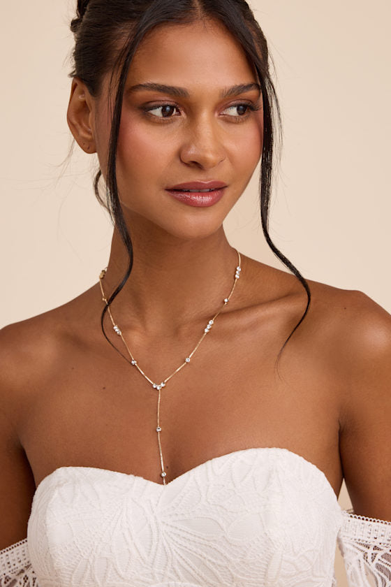 Troya Gold Rhinestone Lariat Necklace