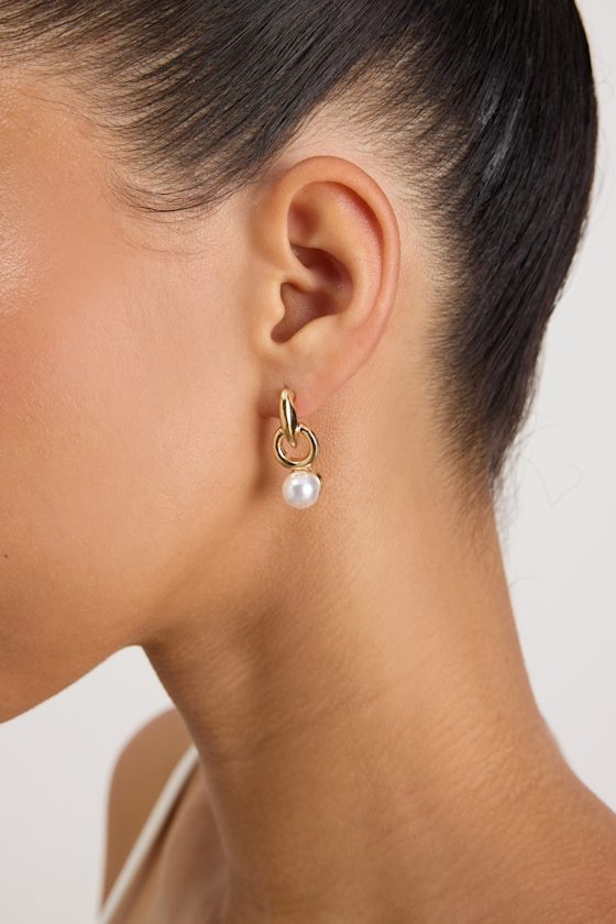 Arda Gold Pearl Doorknocker Earrings