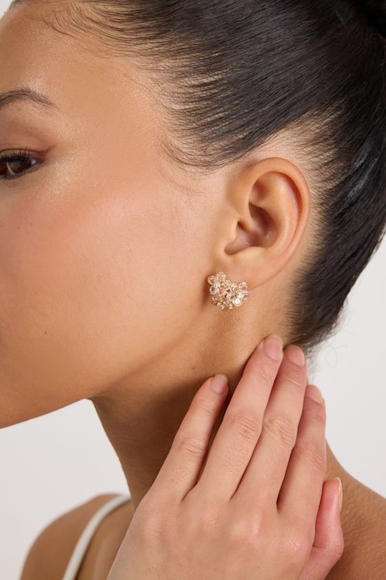 Baxley Gold Rhinestone Flower Stud Earrings