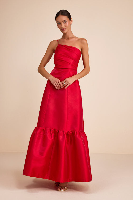 Coco Black Taffeta One-Shoulder Maxi Dress