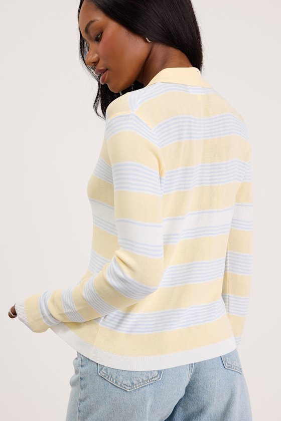 Nelly Yellow Striped Button-Up Knit Top