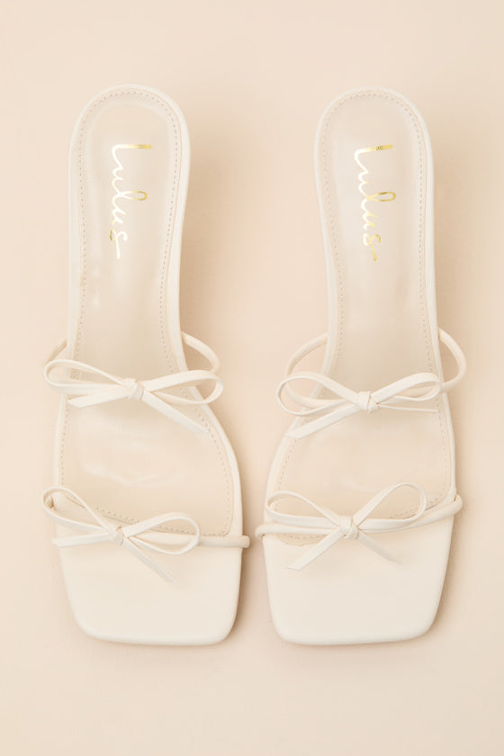 Serinda Bone Strappy Bow High Heel Slide Sandals