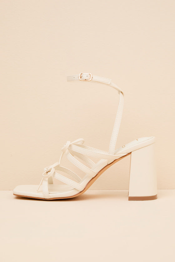 Jennie Cream Strappy Bow High Heel Sandals