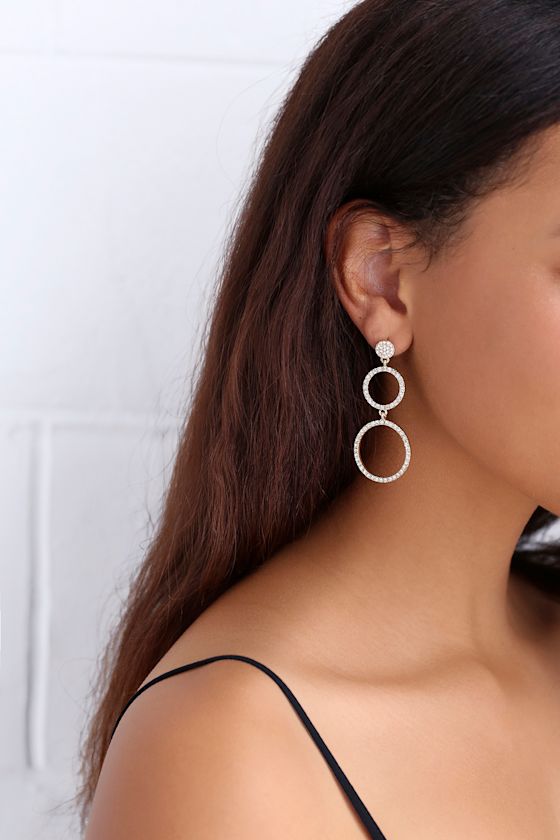 Glam Girl Gold Rhinestone Circle Earrings