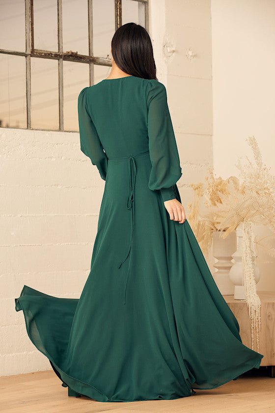 My Whole Heart Dark Navy Blue Long Sleeve Wrap Dress
