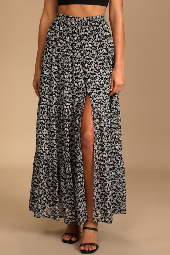 Subtle Sweetness Cream Floral Print Tiered Maxi Skirt