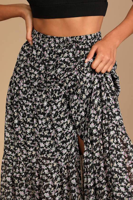 Subtle Sweetness Cream Floral Print Tiered Maxi Skirt