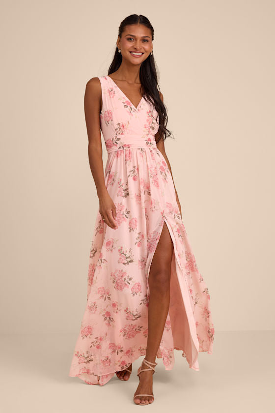Heavenly Hues Sage Floral Surplice Maxi Dress