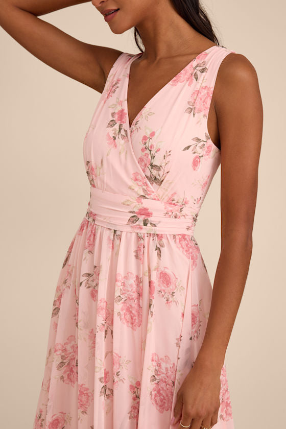 Heavenly Hues Sage Floral Surplice Maxi Dress