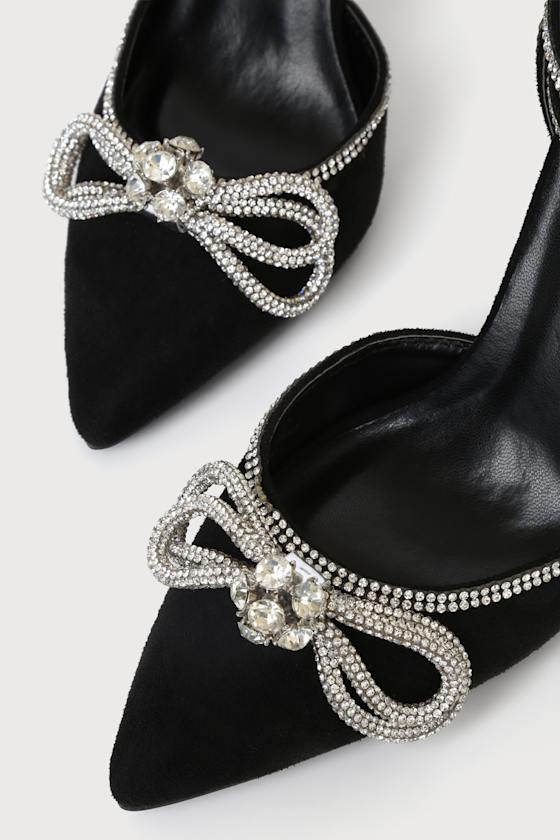 Lullie White Satin Rhinestone Ankle Strap Pointed-Toe Pumps