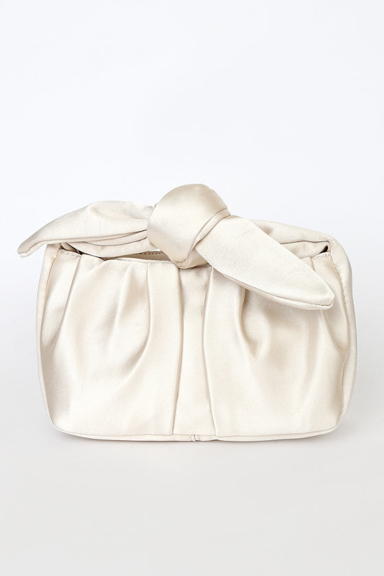 Essential Style Champagne Satin Knot Handle Clutch Bag