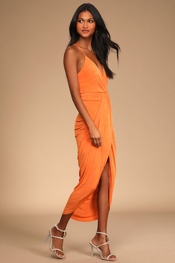Dreamy Date Black Surplice Midi Dress