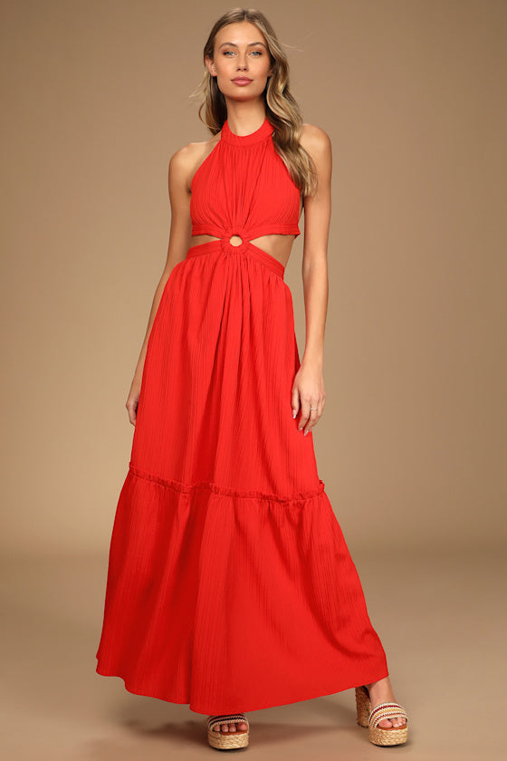 Island Vacay Chartreuse Tie-Back Maxi Dress