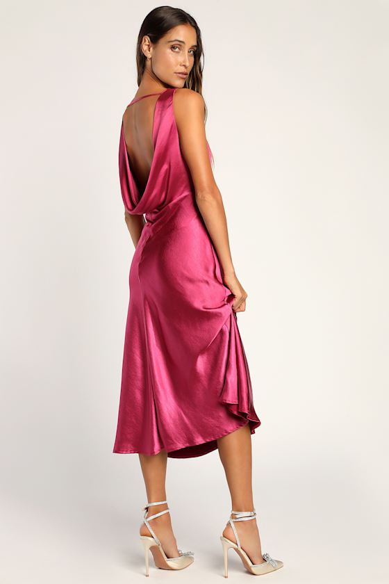 Incredible Love Brown Satin Cowl Back Midi Slip Dress