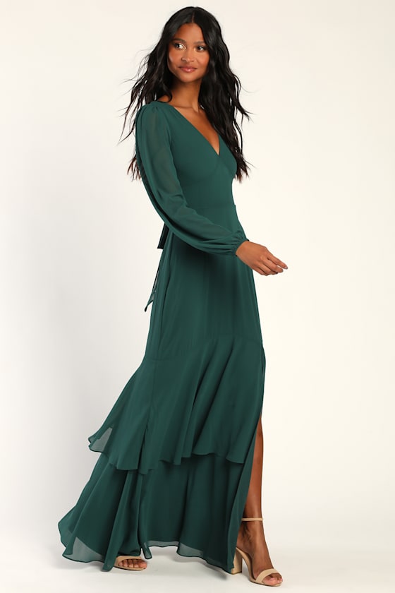 Tier Elegance Black Long Sleeve Tiered Maxi Dress
