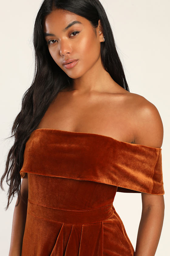I'm Enchanted Red Velvet Off-the-Shoulder Maxi Dress