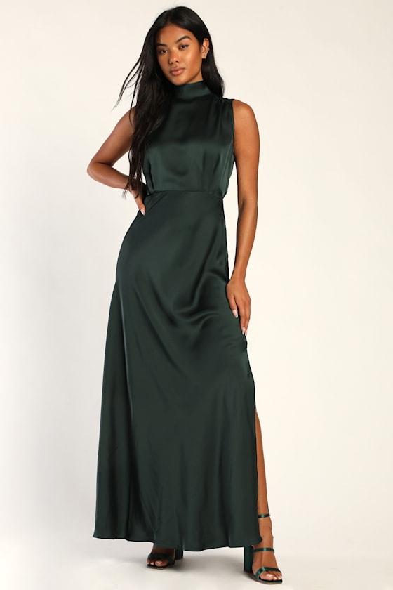 Classic Elegance Wine Satin Maxi Dress