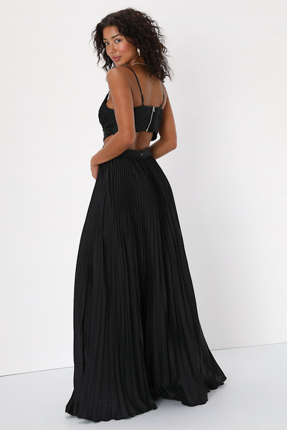 Got the Glam Blue Pleated Cutout Maxi Dress
