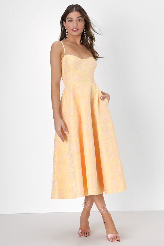 Meet for Tea White Jacquard Bustier Midi Dress With Pockets