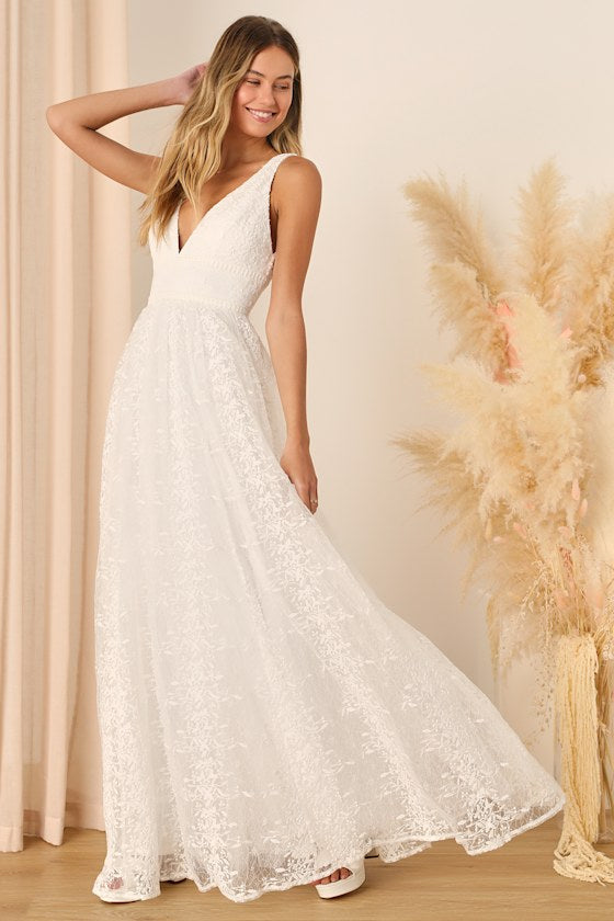 Sweetest Beloved White Mesh Embroidered Sleeveless Maxi Dress