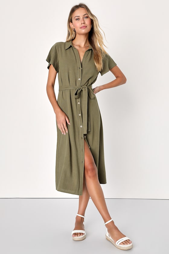 Italian Summer Beige Linen Midi Dress