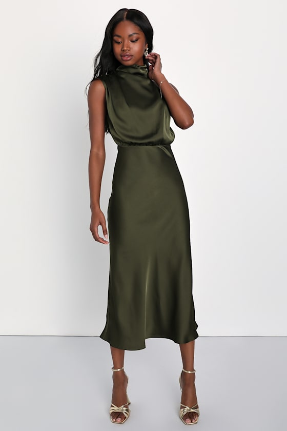 Distinctive Charm Black Satin Asymmetrical Midi Dress