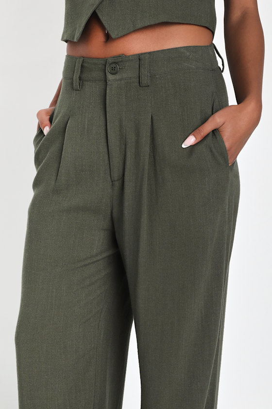 Suits You Perfectly Dark Blue Linen Wide-Leg Pants
