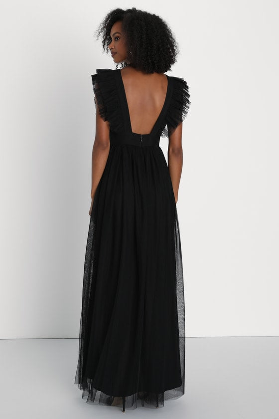 Simply Delighted Pink Mesh Ruffled Backless Maxi Dress
