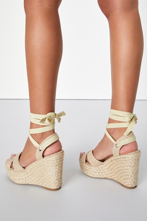 Esme White Lace-Up Espadrille Wedges