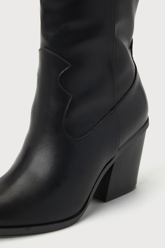 Rauland White Pointed-Toe Knee-High Western Boots