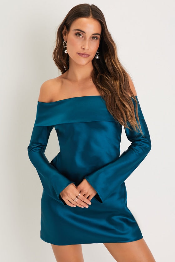 Luxurious Vision White Satin Off-the-Shoulder Mini Dress
