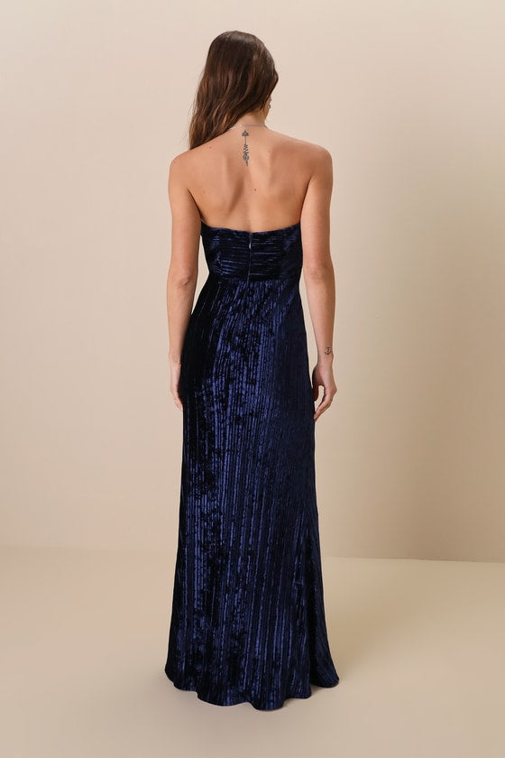 Classy Sensation Olive Velvet Pleated Strapless Maxi Dress
