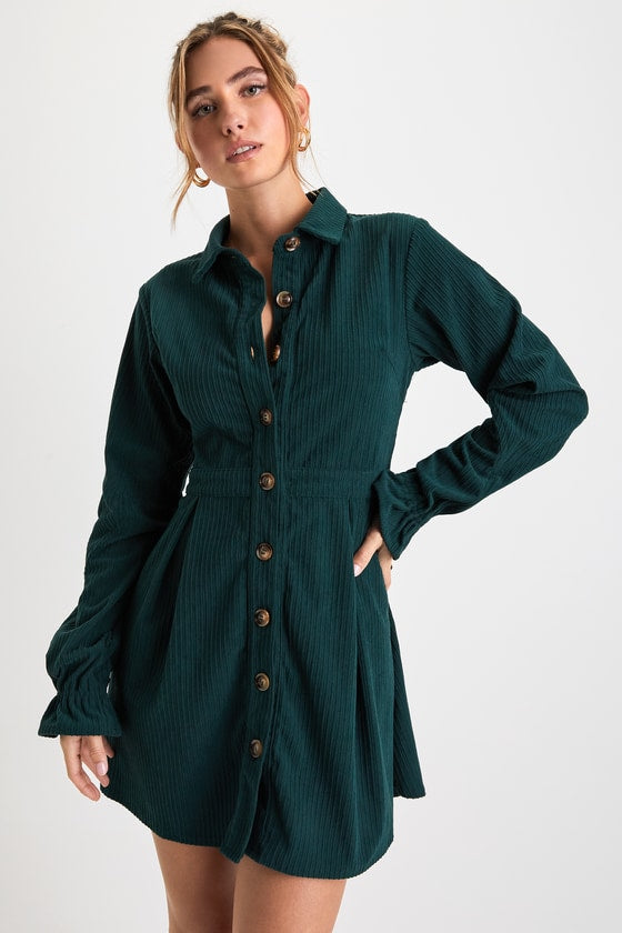 Autumn Mood Rust Red Corduroy Mini Dress With Pockets