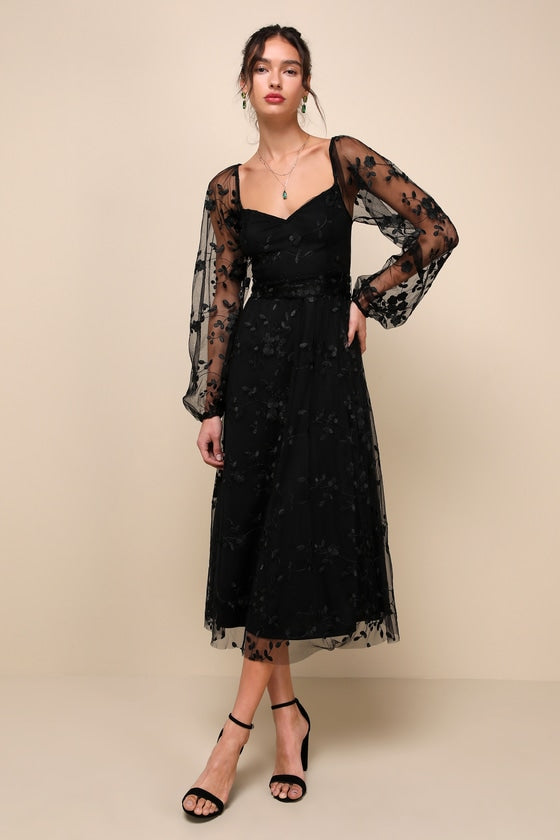 Darling Charisma Emerald Mesh Embroidered Midi Dress