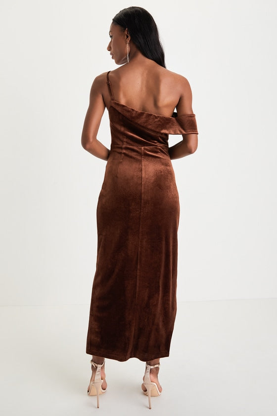 Showing Off a Little Navy Velvet Asymmetrical Tulip Midi Dress