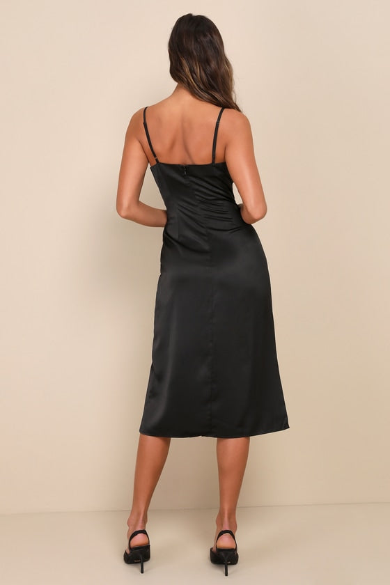Hollywood Woman Forest Green Satin Midi Dress