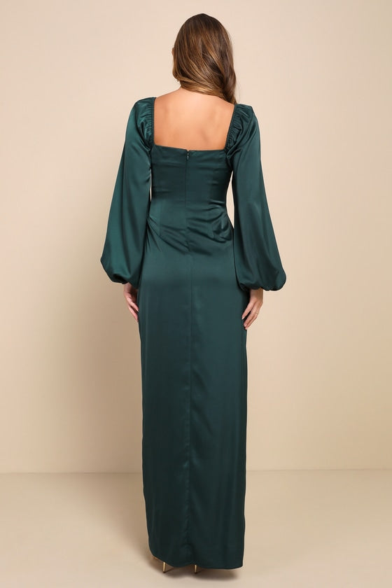 Eternal Heart Champagne Satin Long Sleeve Maxi Dress
