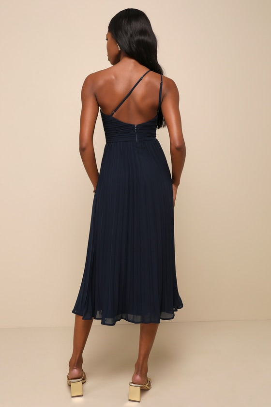 Wondrous Muse Rusty Rose Pleated One-Shoulder Midi Dress