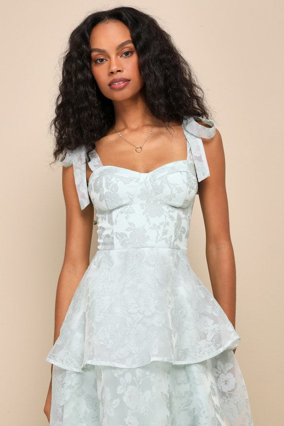Glamorous Sweetie Yellow Burnout Tie-Strap Bustier Midi Dress